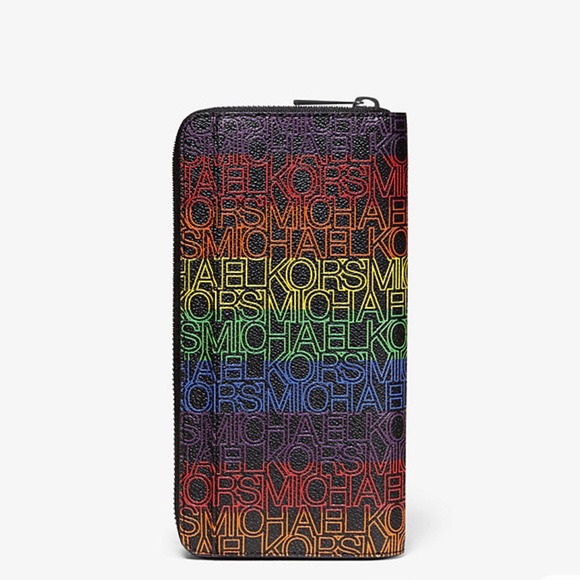 Michael Kors Black Rainbow Logo Long Zip Wallet - Picture 2 of 8